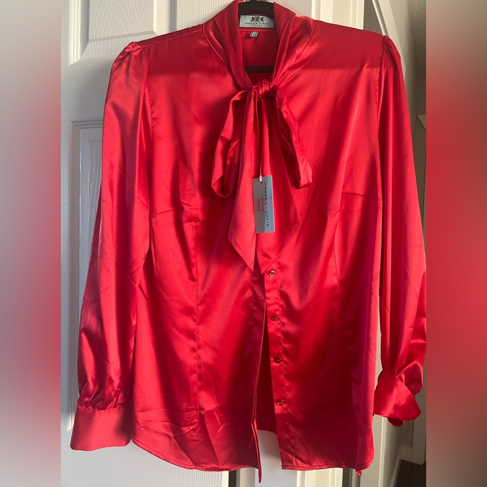 Hawes and Curtis Red fitted Pussy Bow Blouse